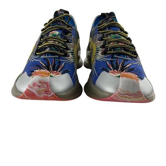 Gucci Men's Run Floral Sneakers Interlocking G Orange Monogram Blue Multi Sz 8 - Picture 2 of 12